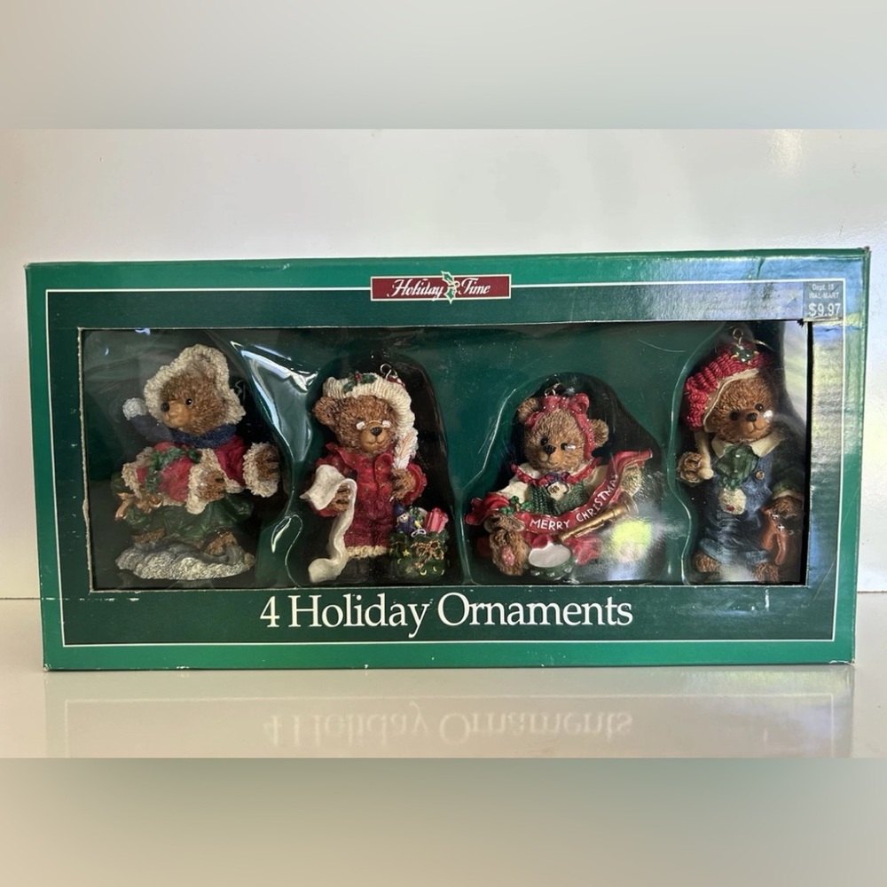 Christmas Holiday Time 4 Ornaments Bears Heavy